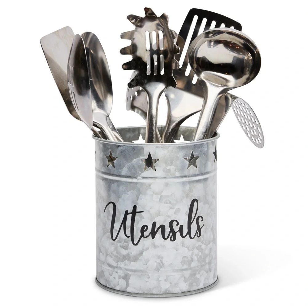 Large Metal Galvanized Utensil Holder for Countertop in Kitchen -‎ TinnLizzie